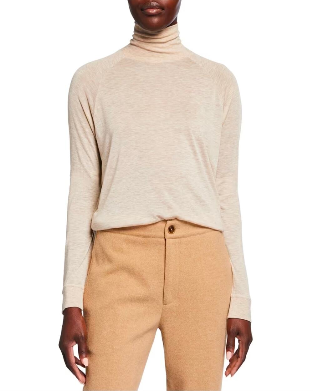 Vince Raglan Jersey Turtleneck Top Beige Heather M Long Sleeve Blouse Neutral - Picture 1 of 6